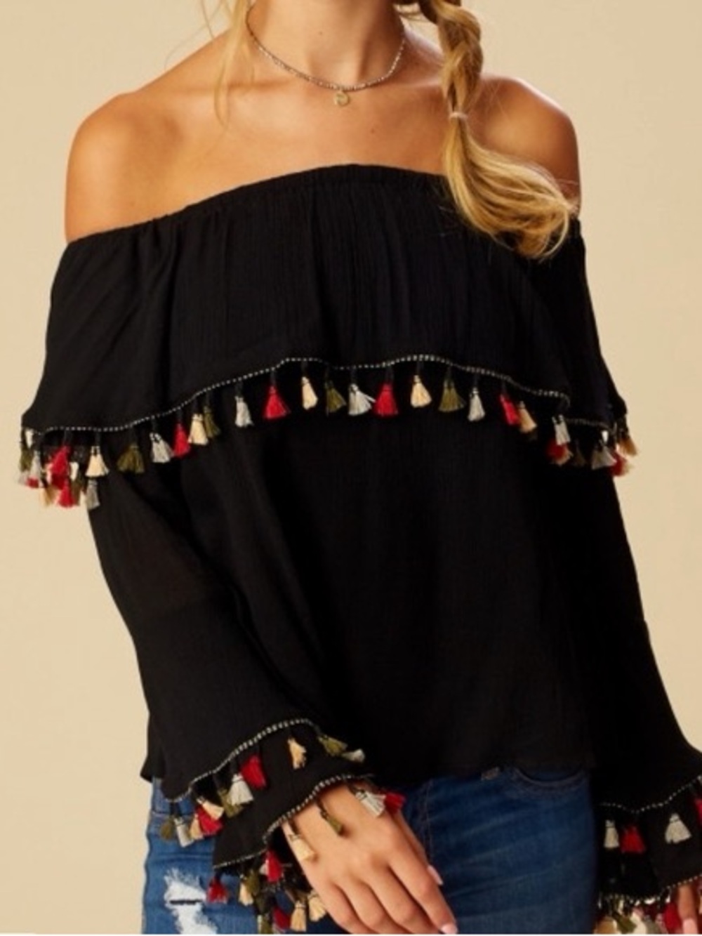 Altar'd State Marisol tassel off-the-shoulder top